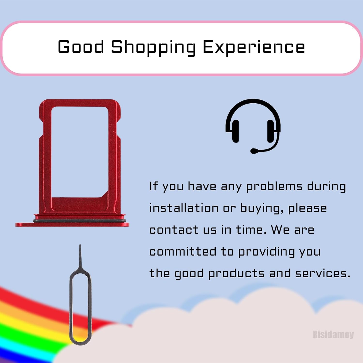 for iPhone 13 Red Single SIM Card Tray Slot Replacement | Single SIM Card Tray Holder Adapter with Waterproof Rubber Ring Repair Tool Kit SIM Ejector for A2631 A2634 A2635 A2482 A2633