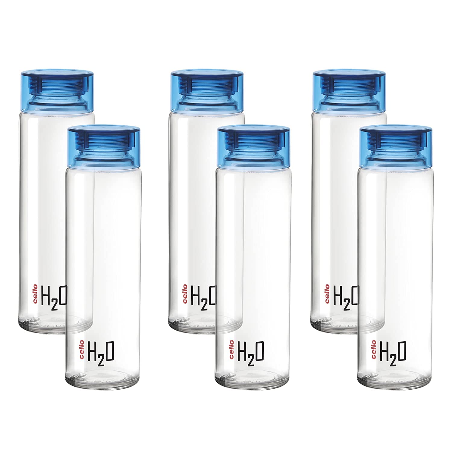 CELLO H2O Glass Water Bottle Set of 6 Pcs for Office & Daily Use 920 ml, Blue | Durable Freezable & Fridge Safe, Leakpro