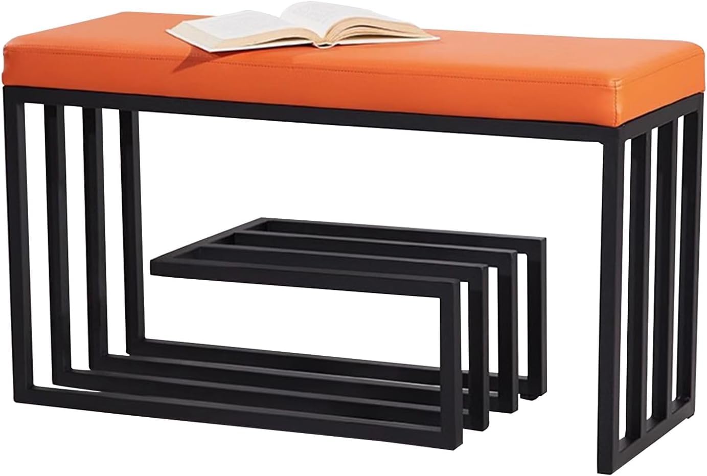 Tabouret rectangulaire banc à chaussures avec rangement entrée et chambre en métal