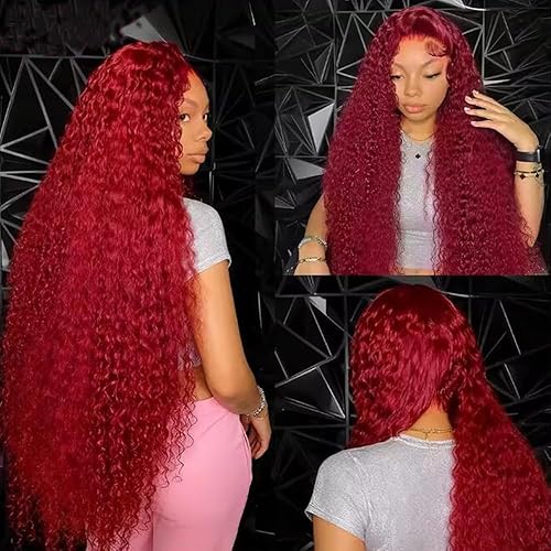 Miniatura 4 de Peluca de encaje frontal de color rojo burdeos con pelo de bebé, pelucas sintéticas de encaje frontal para mujeres, pelucas de repuesto de cabello