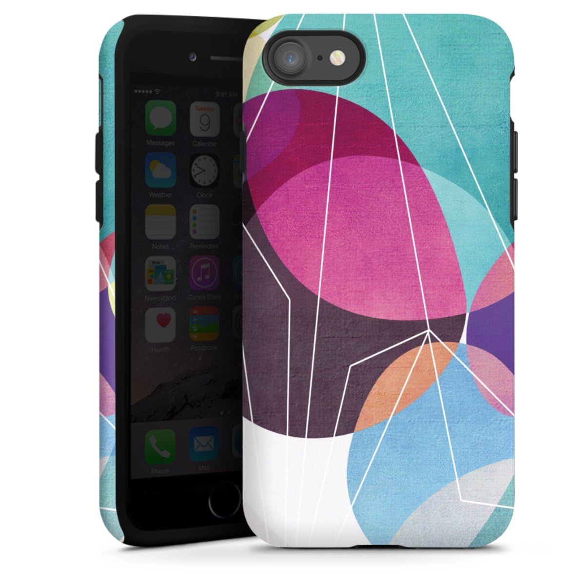 Coque Compatible avec Apple iPhone SE (2022) Coque renforcée Coque Antichoc Points Cercles Lignes