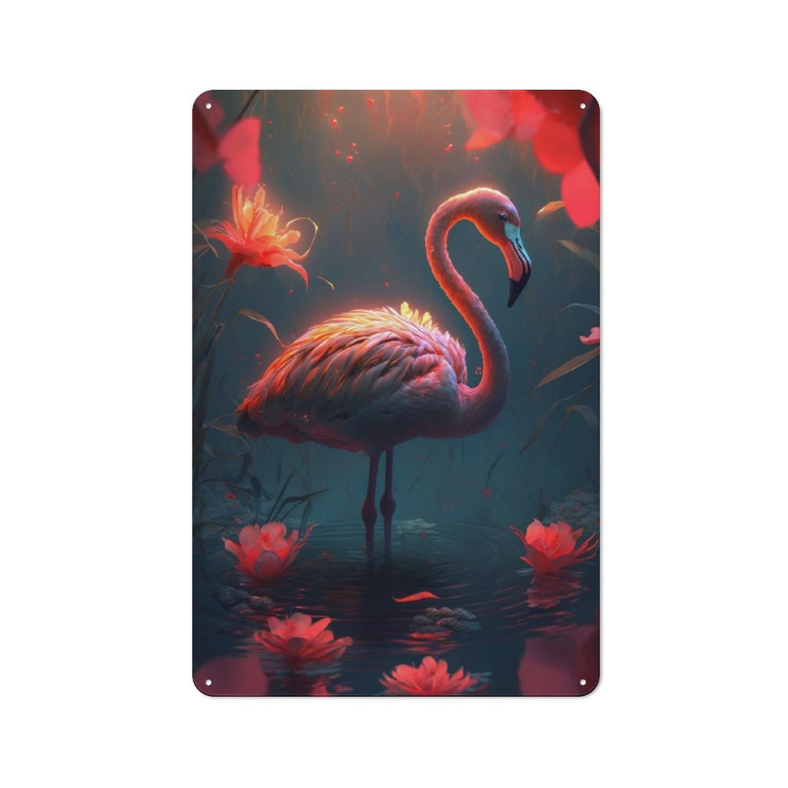Junmoney Floral Fantasy Flamingo Tin Wall Plaque 30X20cm With For Guest Room Or Hallway, For Hallway Wall Decor Fans