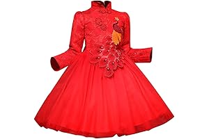 Girls Chinese Tutu Cheongsam Dresses with Embroidery