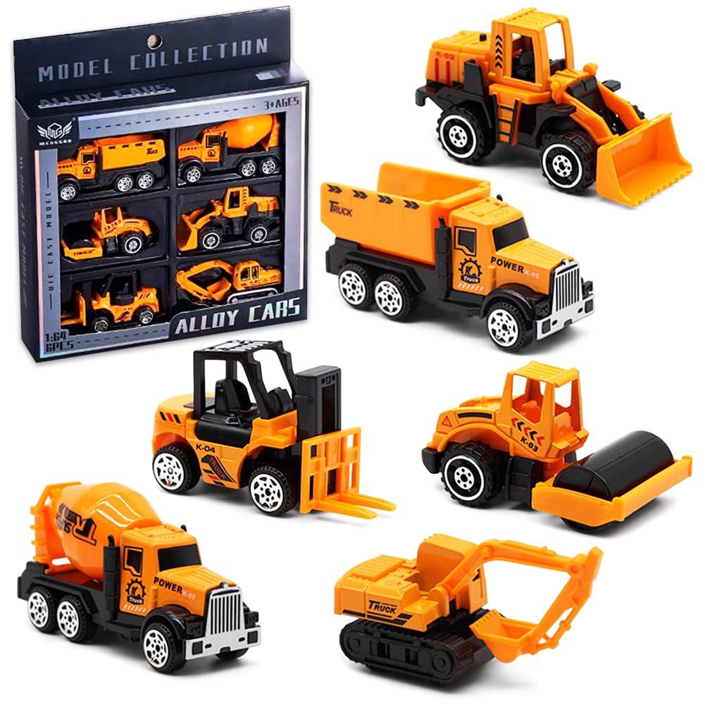 Engineering Vehicles Set, 6 PCS Construction Vehicles Kid Diecast Metal Cars Construction Toys Car Transport Truck Toy Mini Cars Model Alloy Vehicle Toys for Children's Playtime and Birthday Gifts