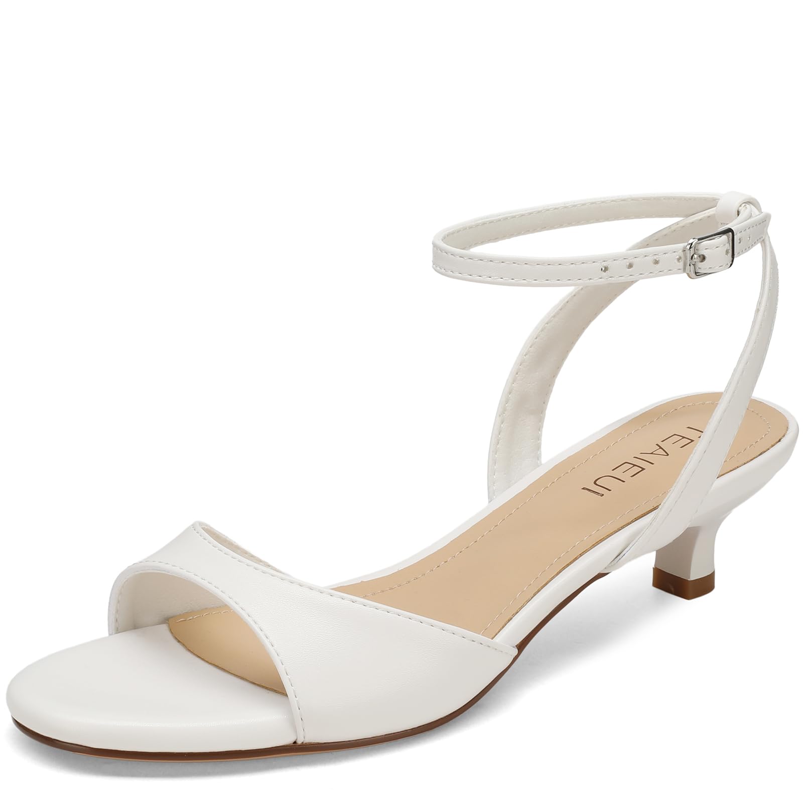 TEAIEUI Women's Sandals Kitten Heels Low Strappy Heels Open Toe Ankle Strap Sandals for Women Party Wedding Dress Shoes