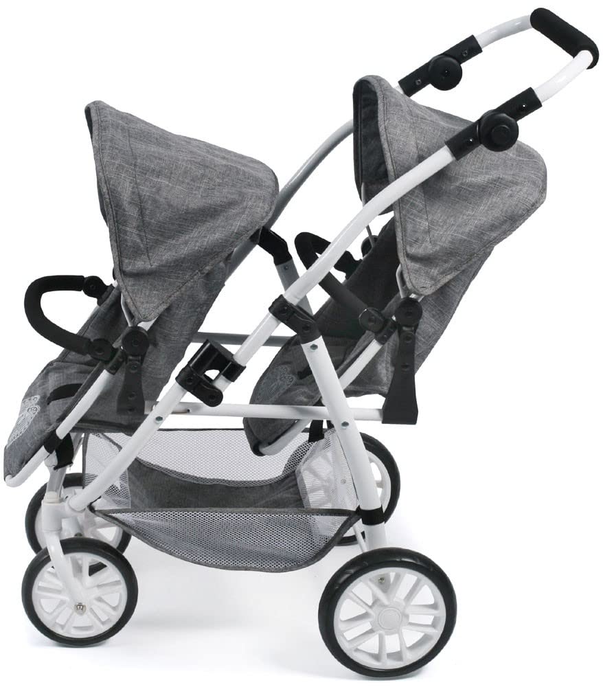 Tandembuggy Vario Poussette jumelée pour Deux poupées Poussette de poupée pour Enfants de 4 à 8 Ans Jeans Gris