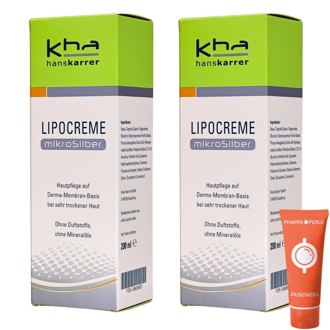 Hans Karrer Lipocreme Mikrosilber 2x 200 ml I Intensivpflege bei trockener Haut I Gesicht und Körper I Hautpflege I Feuchtigkeit I Hautschutz I ab 1 Jahr geeignet I Spar-Set plus Pharma-Perle giveaway
