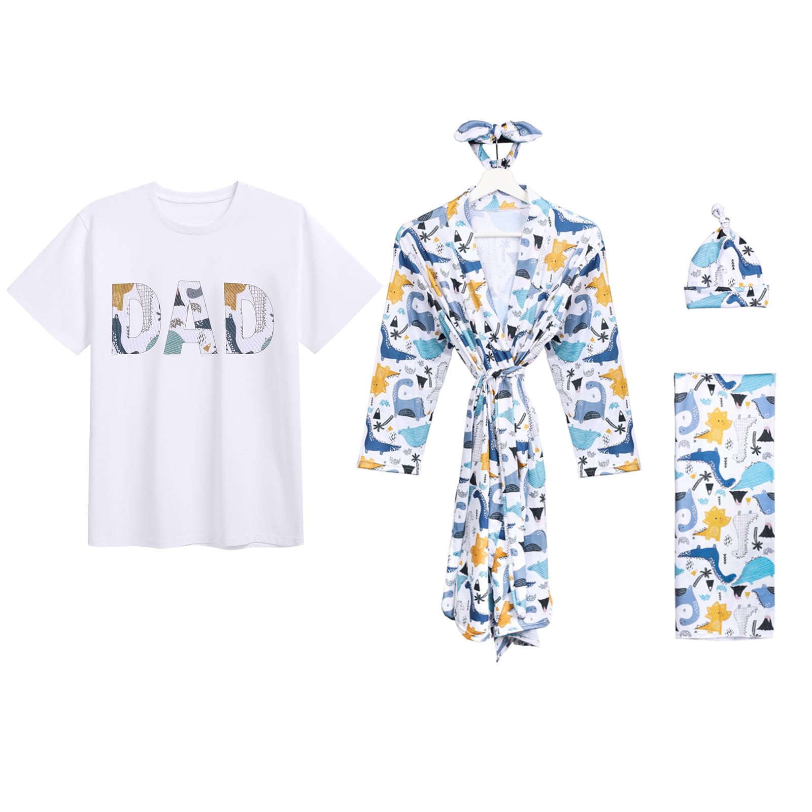 Mommy and Me Robe and Swaddle Set Floral Print Maternity and Baby Matching  Hospital Labor Delivery Swaddling Wrap Blanket Dress with Headband Hat