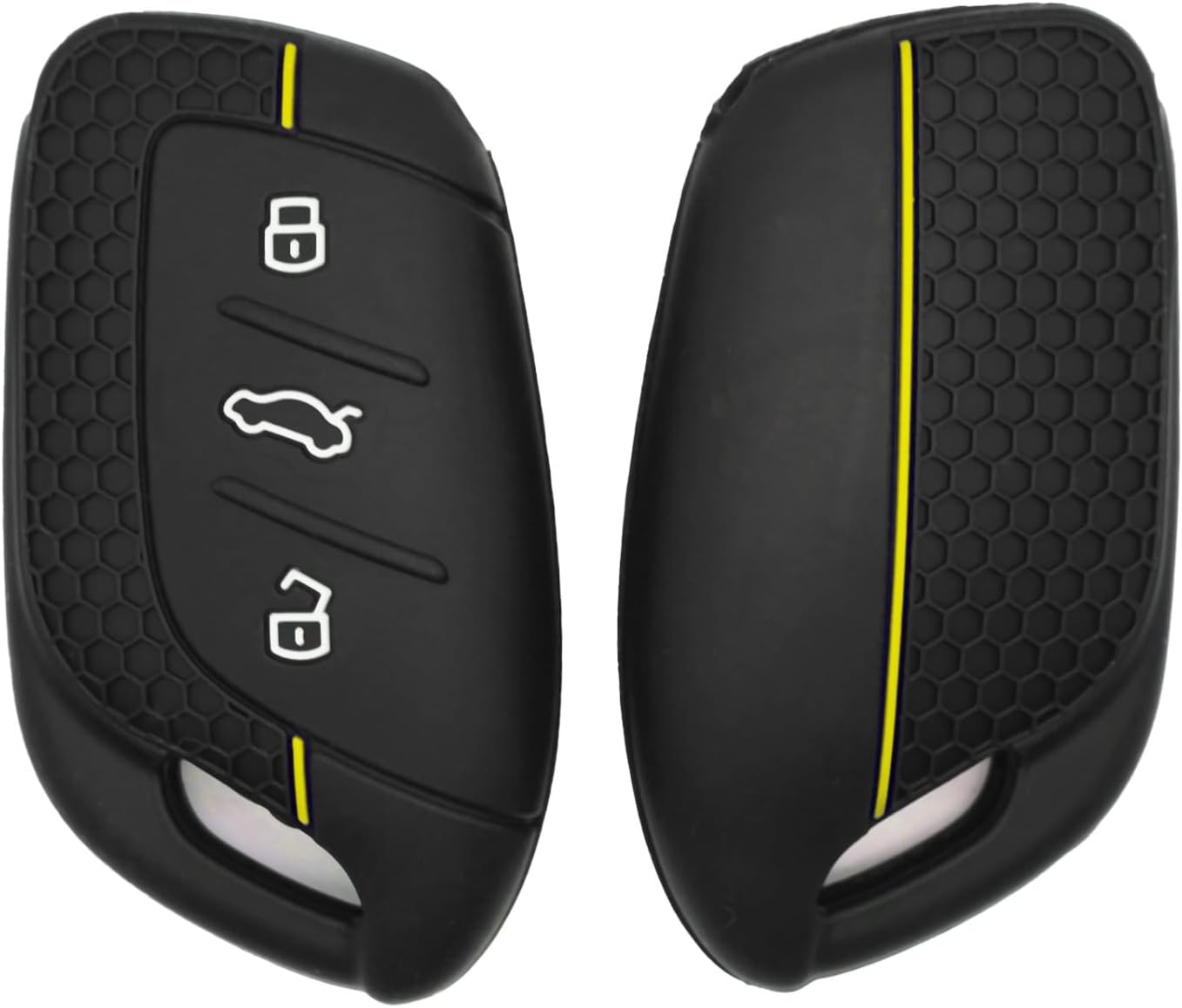 Happyit Silicone Car Key Fob for MG4 MG5 MG6 MG3 MG7 MG ZS EV HS EHS ZX GT Roewe RX3 RX8 ERX5 RX5 I6 I5 3 Buttons (Black + Yellow Line)