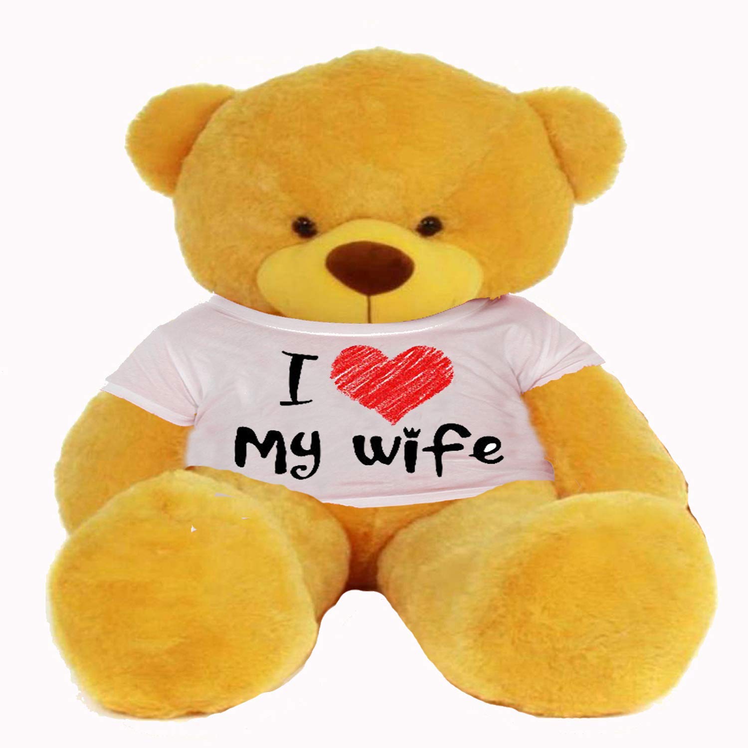 Hug'n'Feel® Soft Toys Big Teddy Bear Wearing I Love My Wife T-Shirt 4 feet Yellow_T Shirt_I Love My Wife Plush & Stuffed Toys