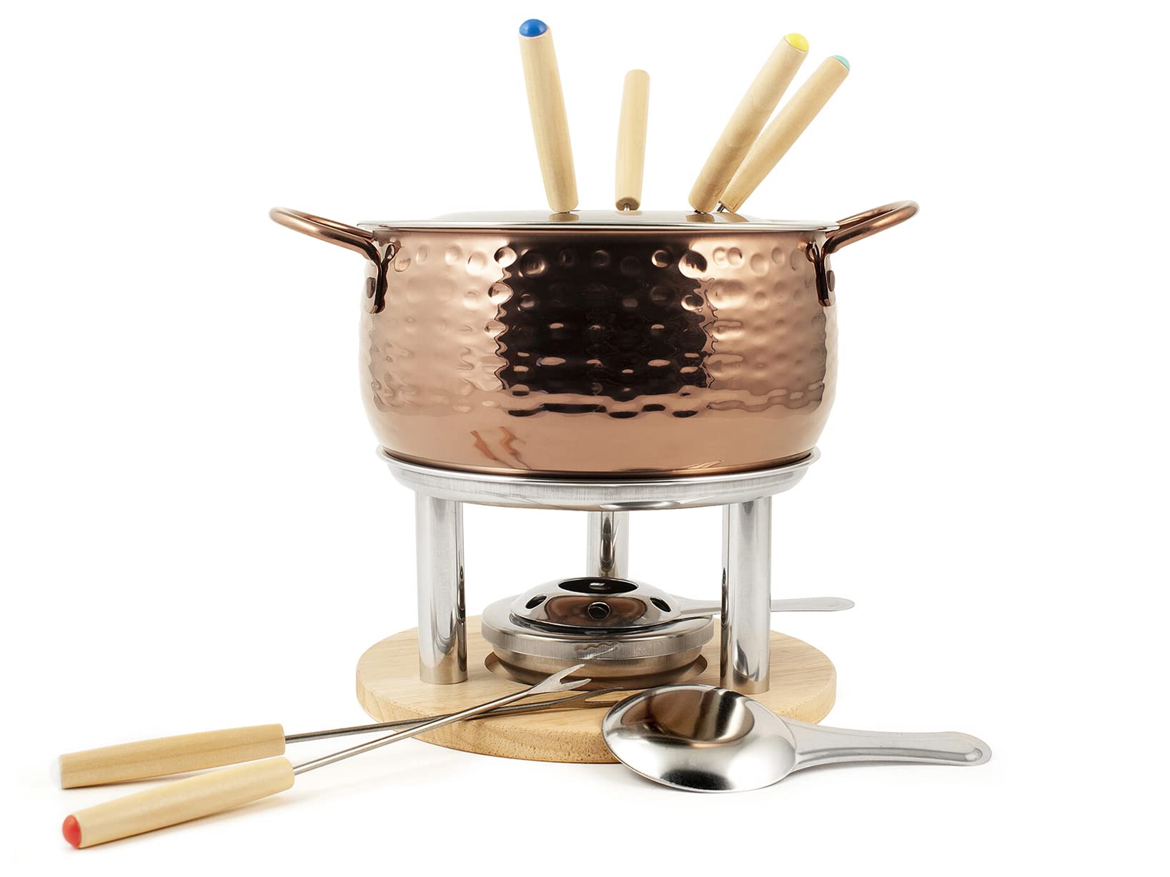 HOME 9830100 Rose Servizio Fonduta 11 Pezzi per 6 Persone in Acciaio Inox 18/10, Bourguignonne, Cioccolato, Formaggi
