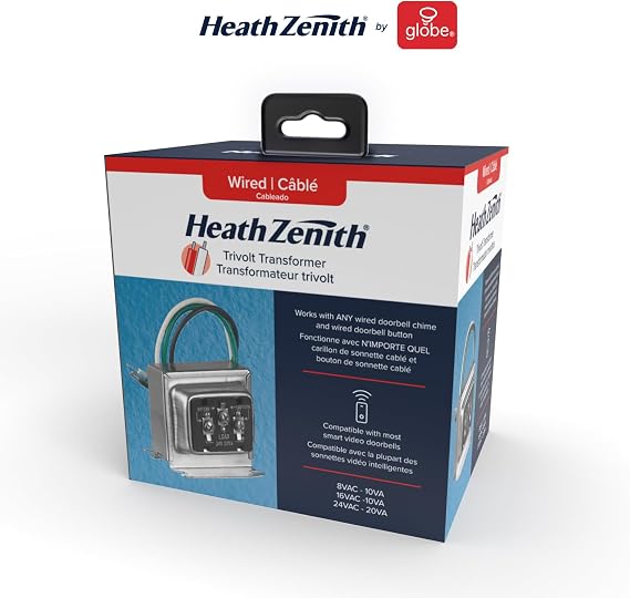Heath Zenith SL-125-90 Silver Finish Wired Trivolt Clamp-On Transformer Compatible with Most Smart Video Doorbells and Any Wired Chimes and Buttons