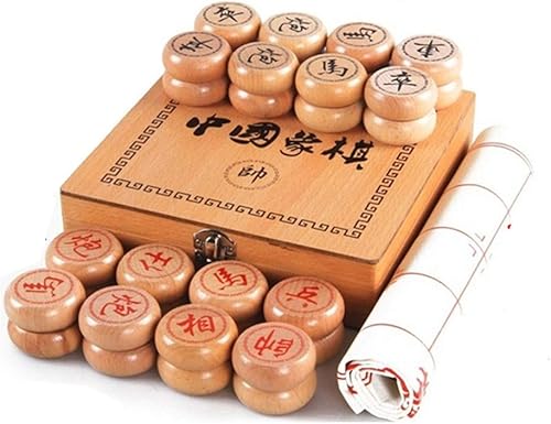 GoodPlay Juego de ajedrez chino de madera de haya Xiangqi Juego de viaje con caja de madera y tablero de ajedrez de cuero
