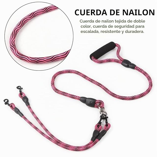 Foto 3 de 6 de Correa de Perro Doble, Correa Perro Dos, Doble Correa para Perros (Rojo)
