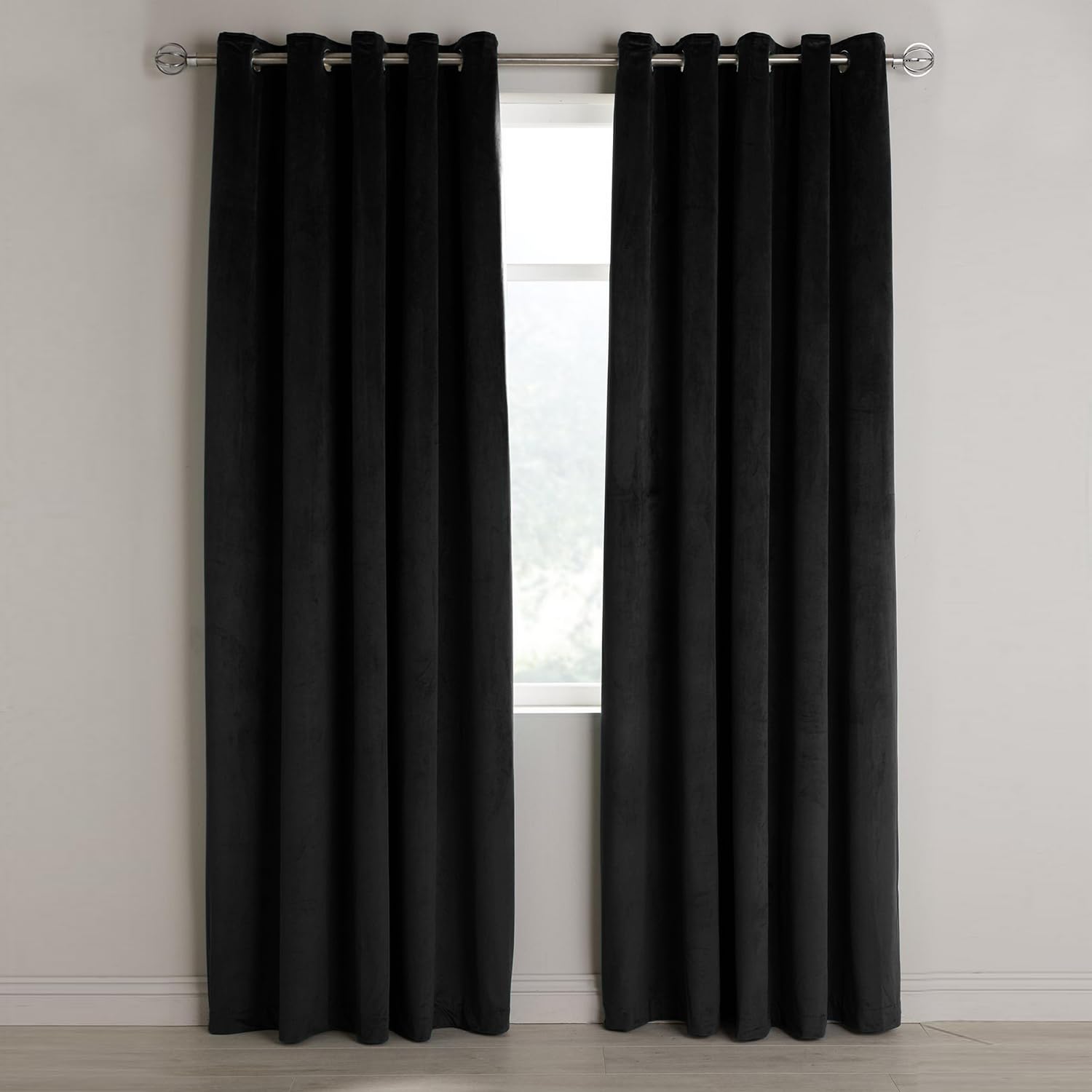 Aspire Homeware Black Eyelet Curtains 66X72 (2 Panels) With Tie Backs - Fully Lined Velvet Curtains For Bedroom, Window Curtain For Living Room (168Cm X 183Cm)
