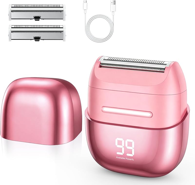 UpperX Barbeador elétrico feminino com visor LED, USB-C, IPX7 e 2 cabeças extras