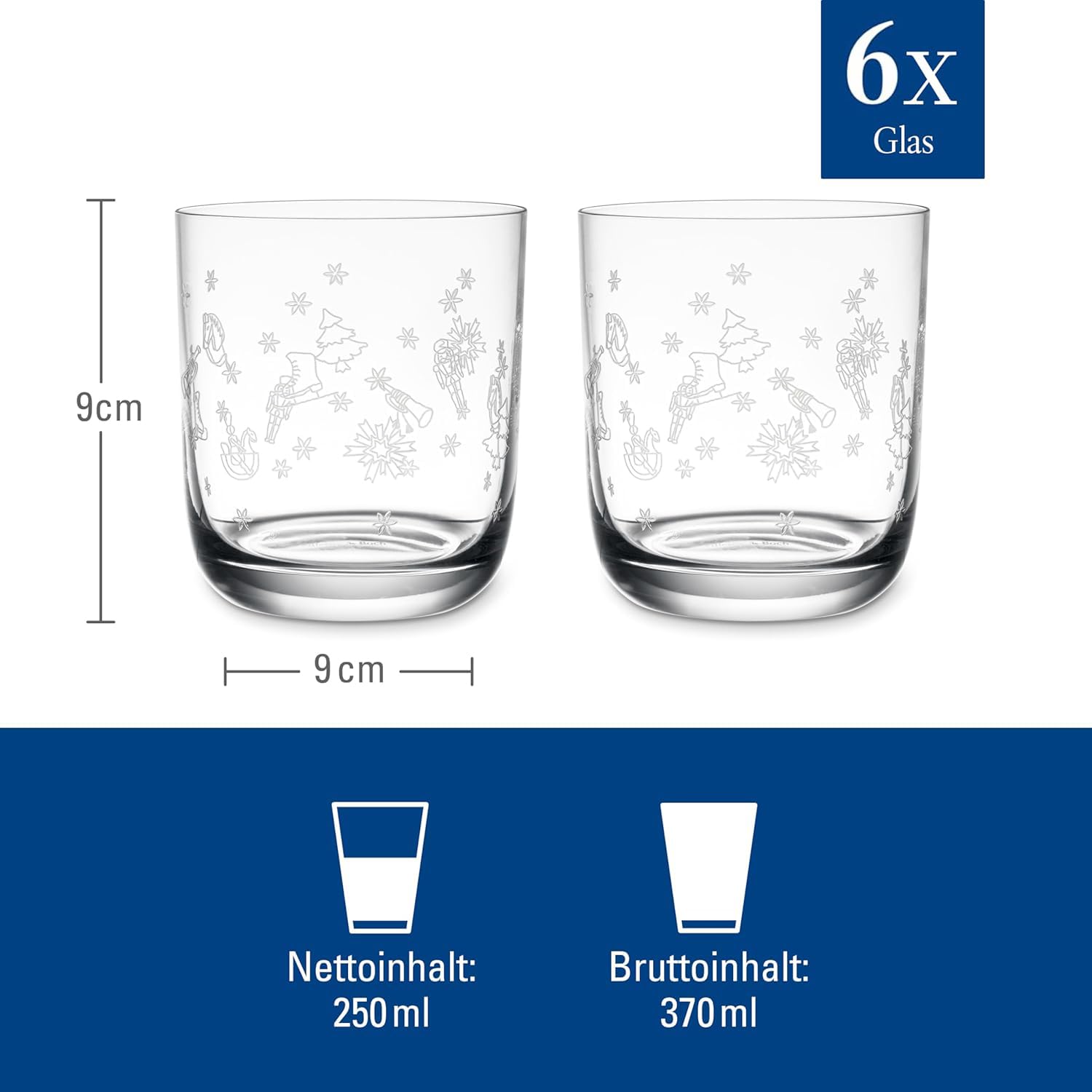 Villeroy & Boch – Toy's Delight Wasserglas-Set 6-teilig, Klar, Spülmaschinenfest, Weihnachten, Christmas, Gläser, Trinkgläser, Kristallglas