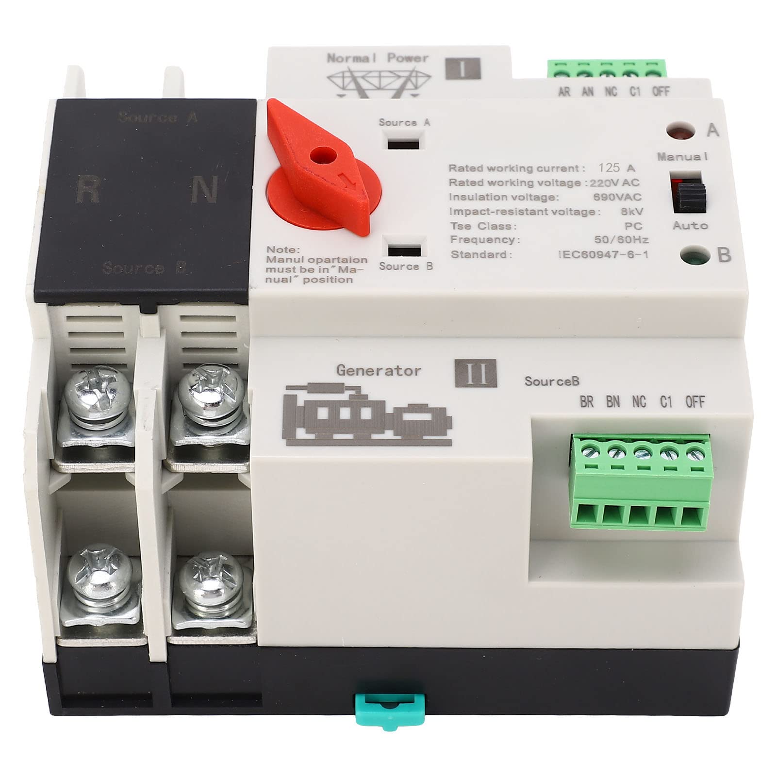 FTVOGUE Interruptor de Transferencia Automática de Doble Potencia de 110V, Interruptor de de Generador 2P de 100 Amperios, Interruptor ATS de Control WiFi (125A)