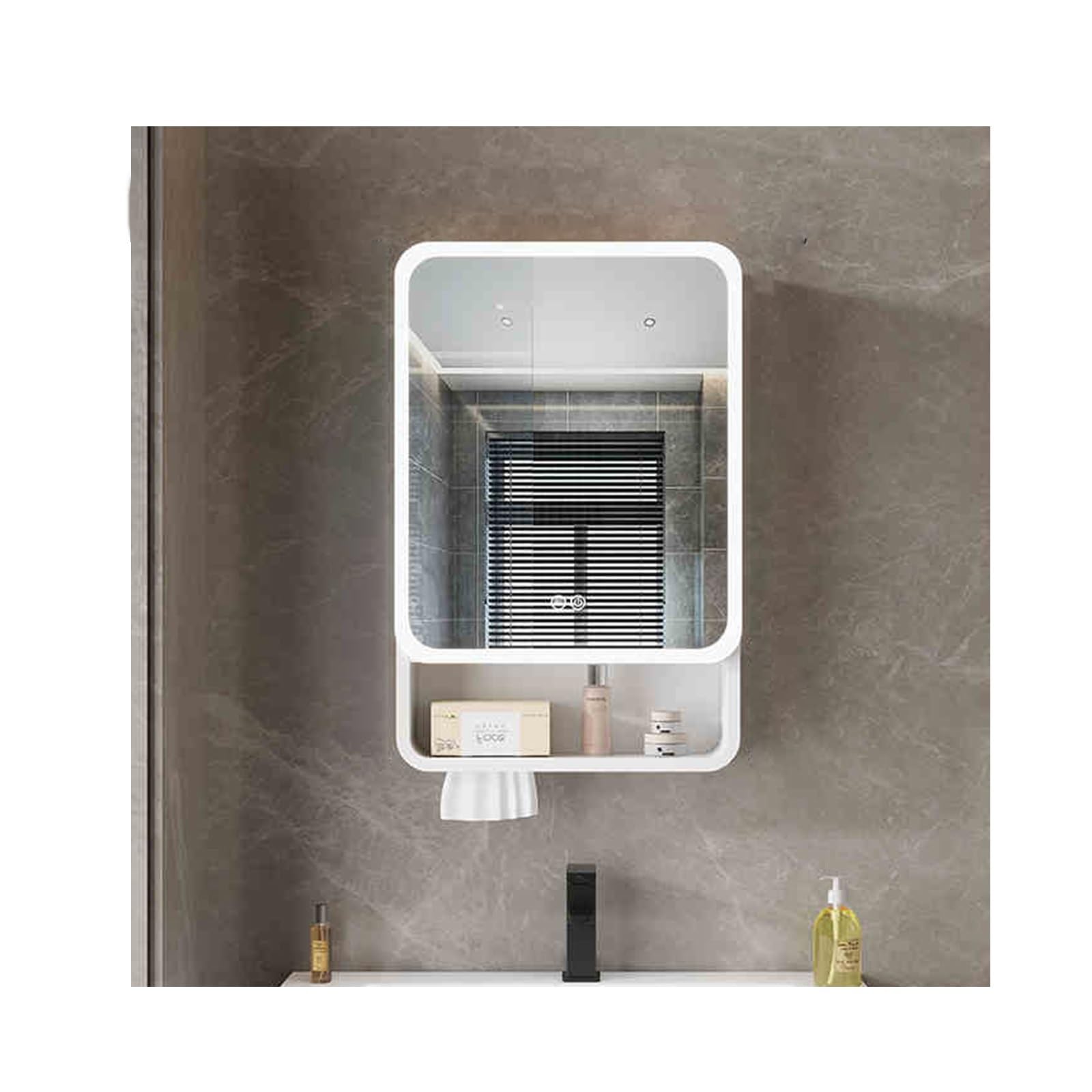 SXFSDOU LED Bathroom Mirror Cabinet - Wall-Mounted Anti-Fog, Dimmable Illuminated Storage Cupboard with Shelf Modern Mirrored Vanity Solution (Pearl White)