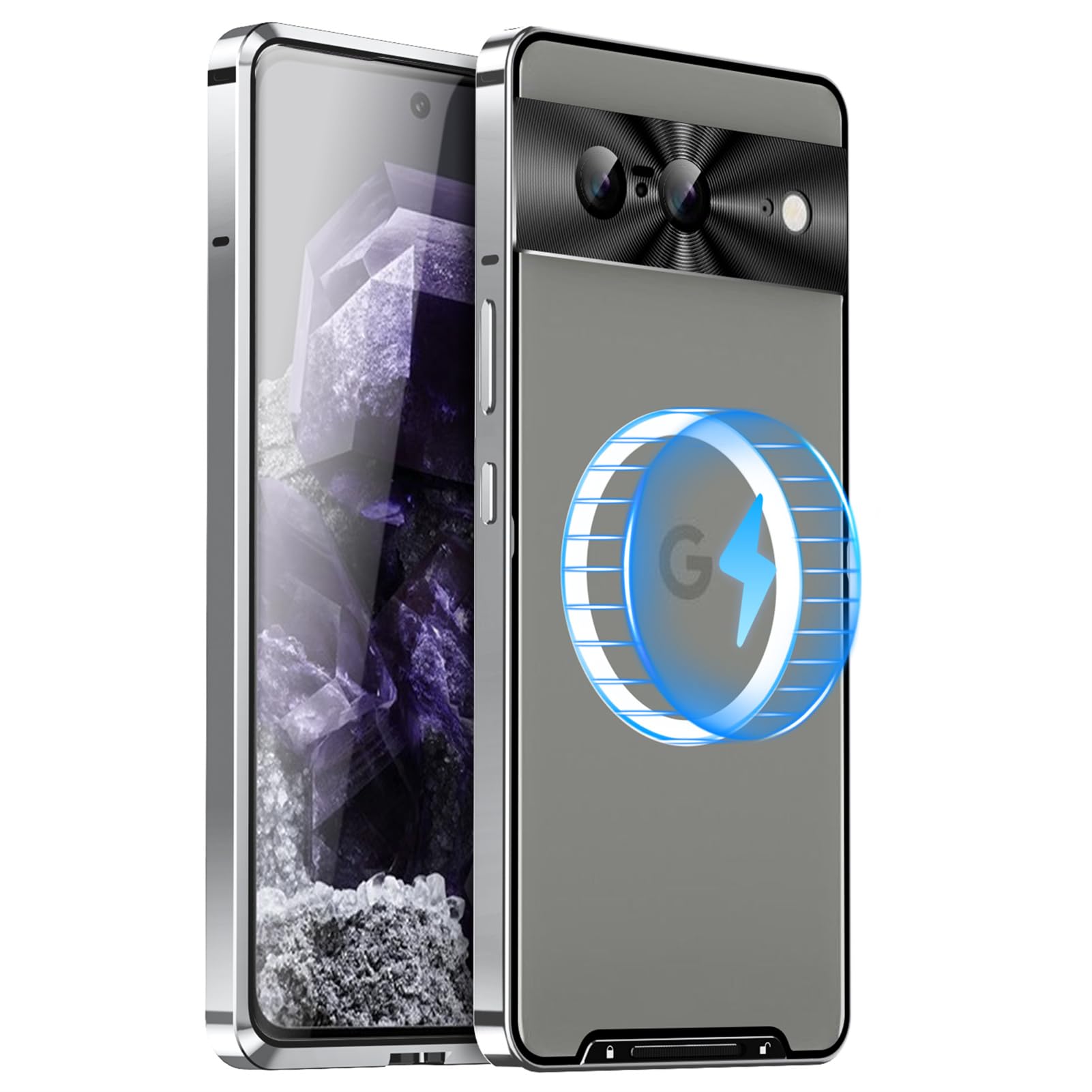 DAYJOY Metal Frame Magnetic Case Compatible with Google Pixel 8, Luxury Premium Aluminum case with Matte Texture Hard PC Back Cover Support Magnetic