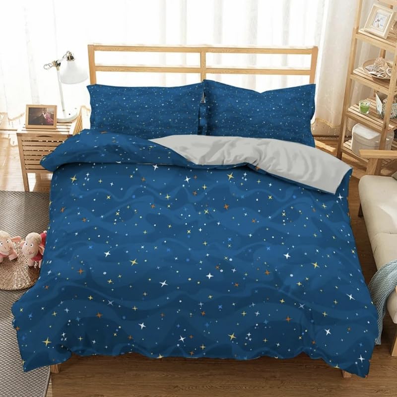 Funda nórdica 155x220cm microfibra 110g/㎡ suave azul marino estrellas
