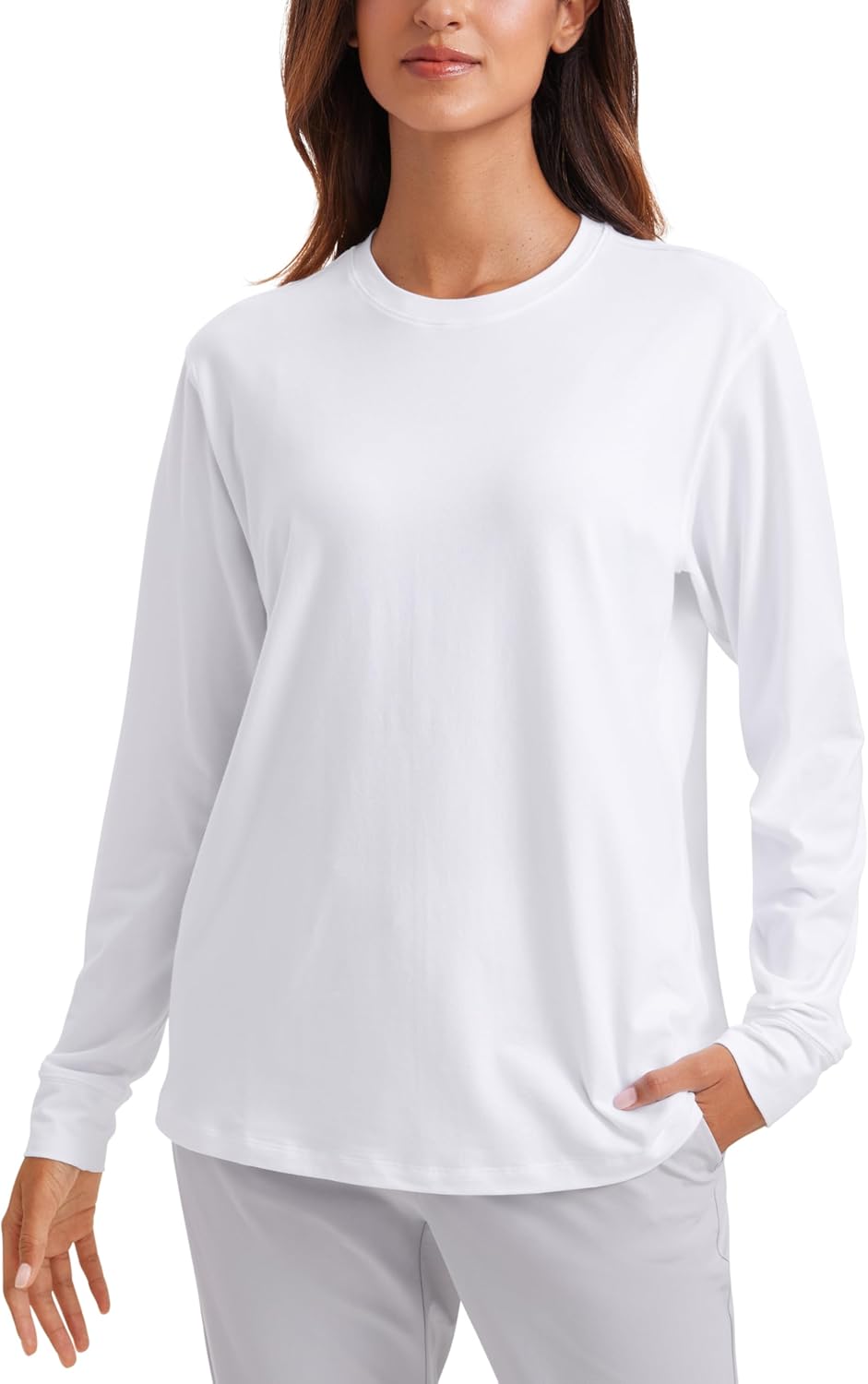 CRZ YOGA Pima Cotton Loose Long Sleeve Shirts for Women - Workout Yoga Casual Tops Crew Neck Loose Basic Soft Fall T-Shirt