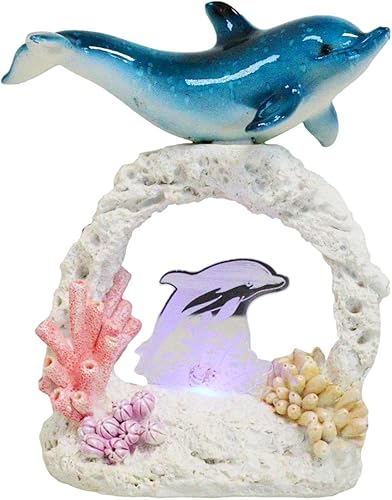 Ebros Gift Vida marina náutica delfín azul nadando sobre arrecife de arco de coral con colorida silueta acrílica LED figura de arte bajo el mar Ebros Gift Vida marina náutica delfín azul nadando sobre arrecife de arco de coral con colorida silueta acrílica LED figura de arte bajo el mar