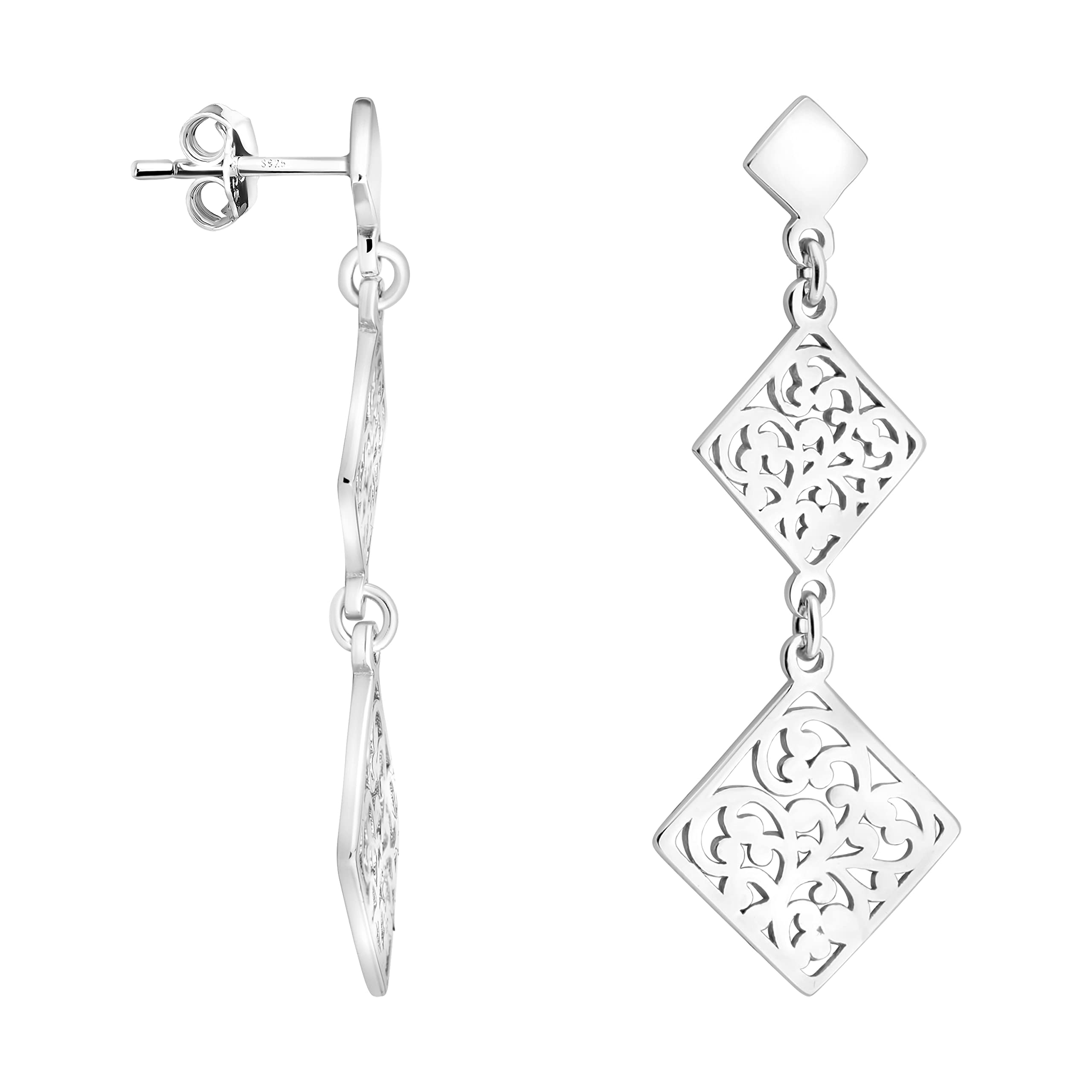 SOFIA MILANI - Pendientes para Mujeres en Plata de Ley 925 - Pendiente Colgante de Ornamentos Cuadrados