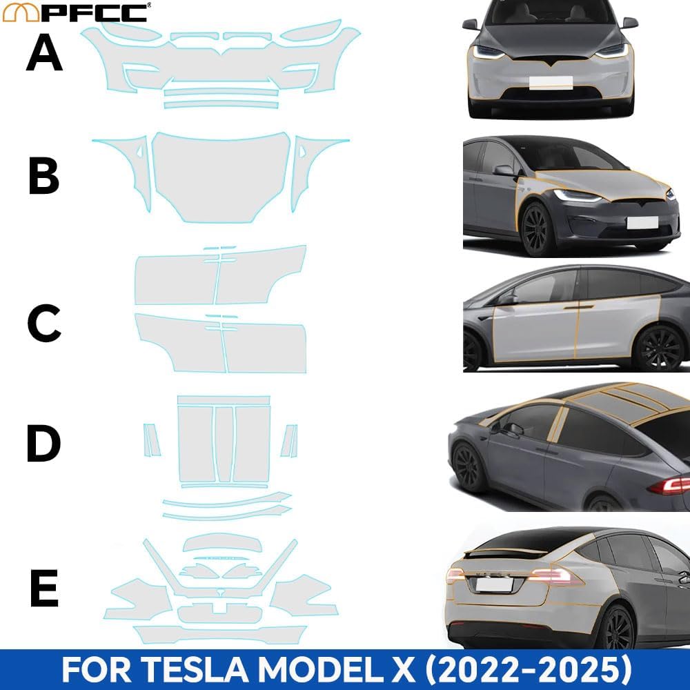 for Tesla Model X 2022-2025 Full Whole Set 8.5mil TPU PPF Precut Paint Protective Film,Anti-Scratch Self-Adhesive Waterproof UV Resistant Car Exterior Wrap,for Tesla Car Accessories(Matte)