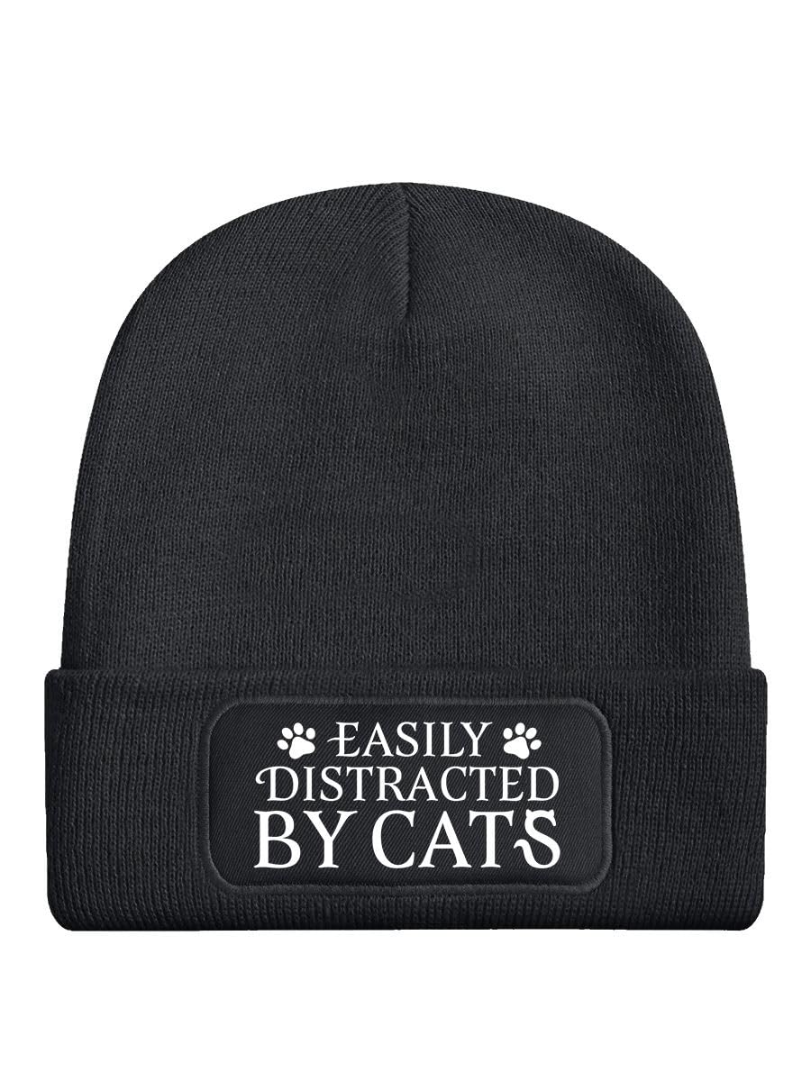 Grindstore Unisex Grey Easily Distracted By Cats Graphite Beanie Hat