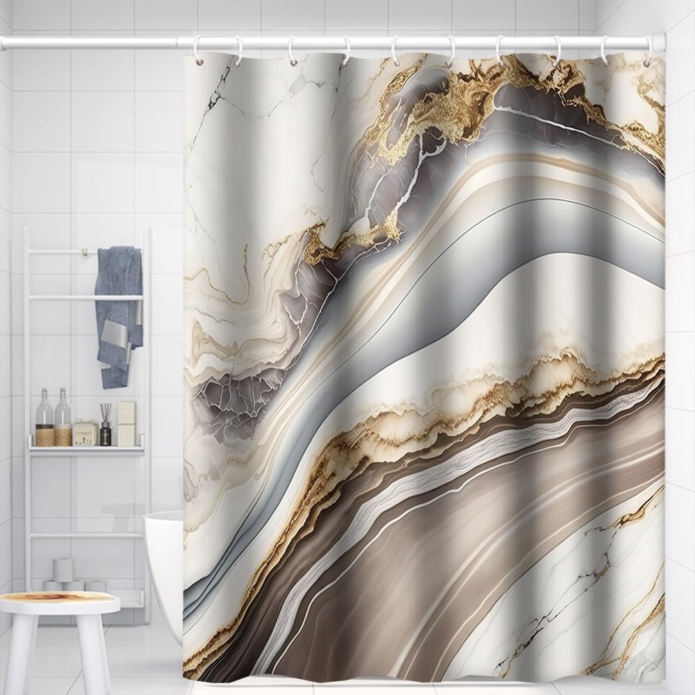 Marble Shower Curtain Grey Gold Sienna Cracked Lines Abstract Modern Bathtub Shower Curtain for Bathroom Decor Waterproof Texture Washable Fabric Shower Curtain, 72x84 Inch