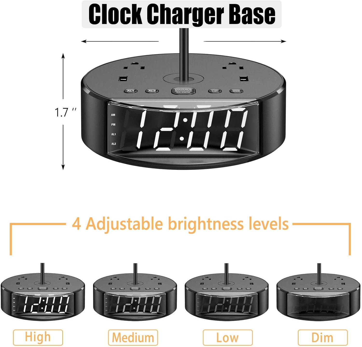 Touch Control Nightstand Light Bedside Table Lamp with USB C Charging Ports Alarm Clock 3 Way Dimmable Lamp for Bedroom Living Room Home（Gray） Thanksgiving and Christmas Gifts - Image 6
