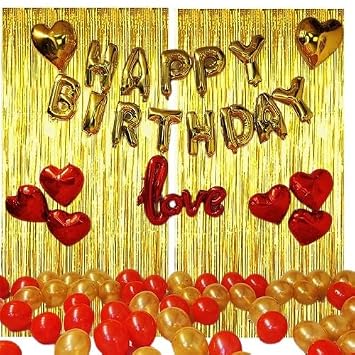 GROOVY DUDZ Red and Golden Happy Birthday Decoration Set 70Pcs Happy Birthday Foil Balloon Red Golden Heart love and Metallic Balloons Combo