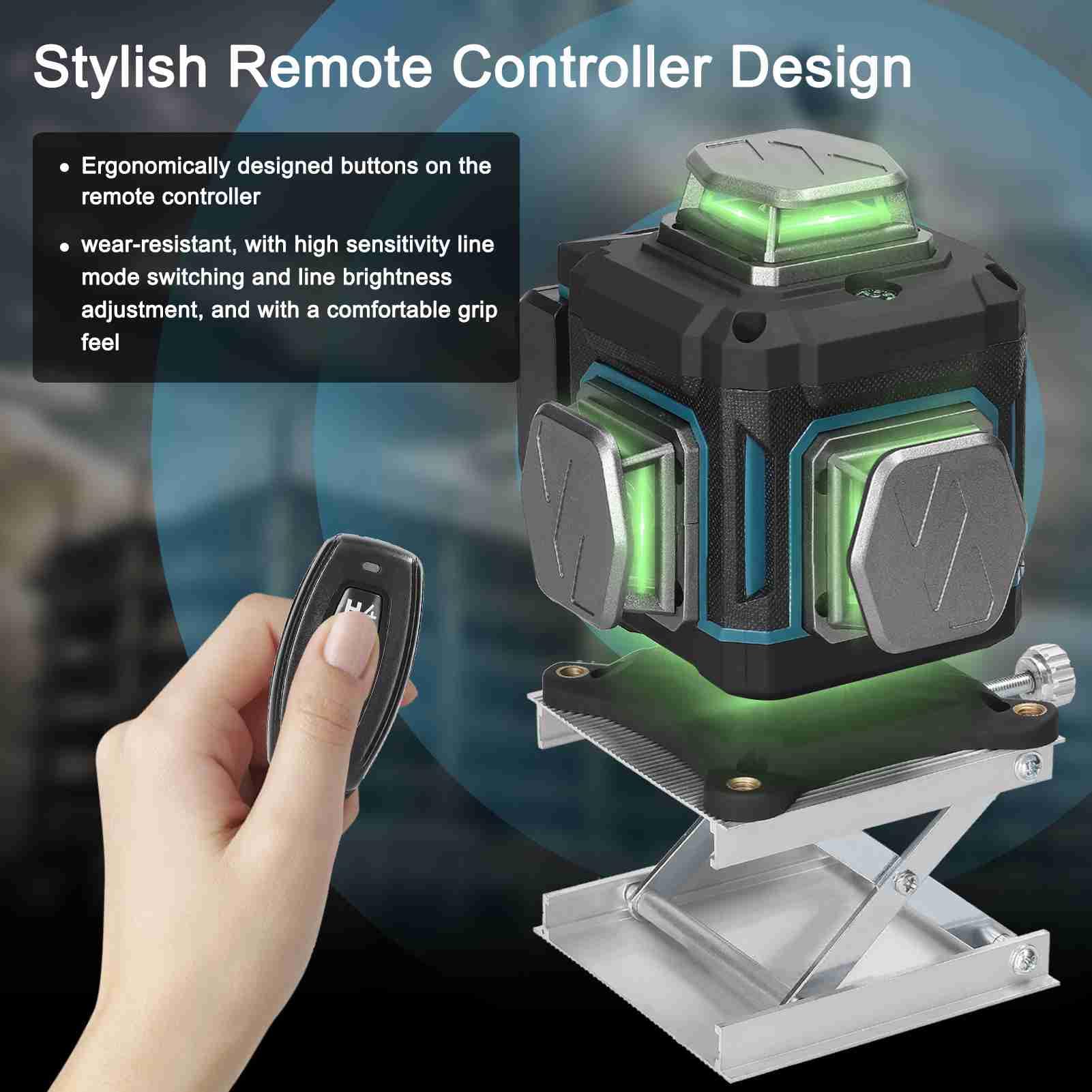 Nivel láser de 16 líneas con autonivelación, ligero, portátil, con haz láser verde, soporte giratorio de 360° y trípode, para la colocación de azulejos en interiores.
