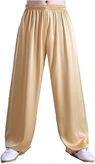 FloAPa Mens Tai Chi Uniform Martial Arts Kung Fu Uniform with Pockets Kung Fu Pants Tai Chi and Wing Chun Solid Lightweight Drawstring Wide Leg Yoga Beach Pants