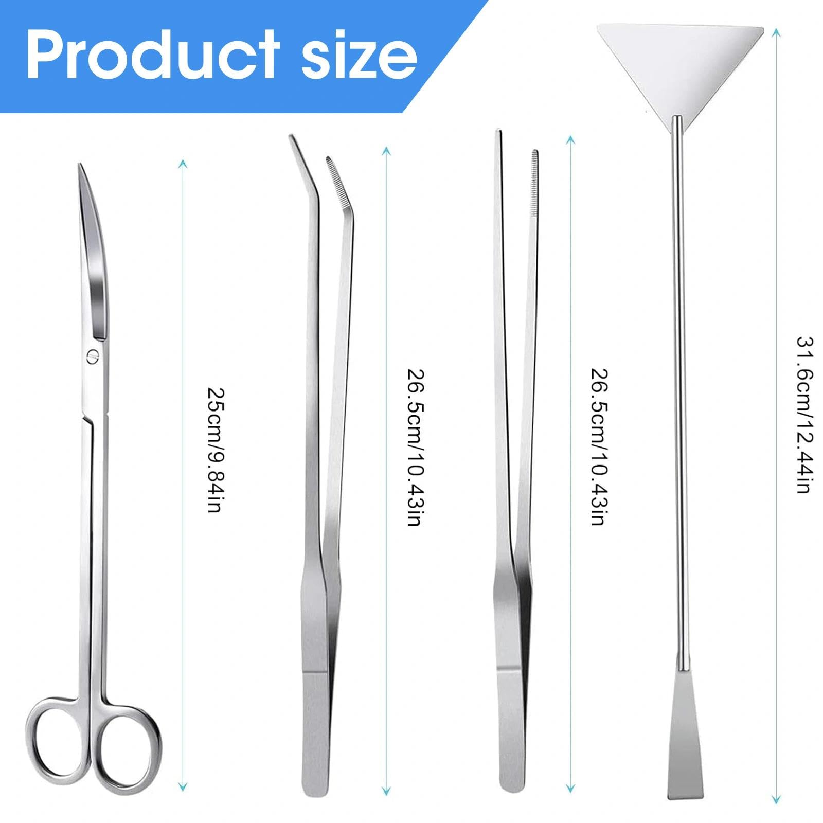 4 en 1 Aquarium Aquascaping Kit Outils D'Aquarium en Acier Inoxydable avec Pince Ciseaux Spatule pour Entretien et Nettoyage Plantes Aquatiques Aquascaping