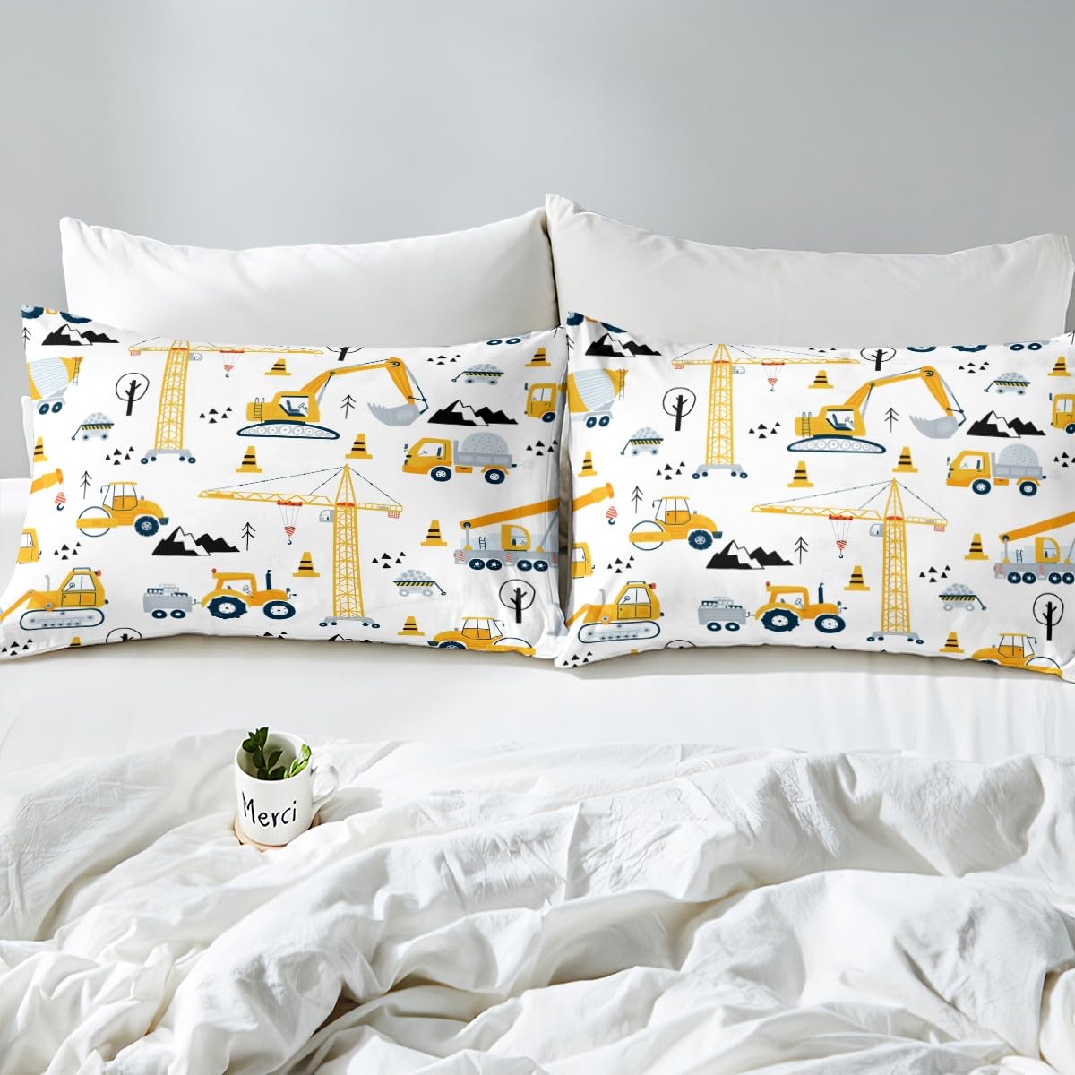 Homemissing Set di biancheria da letto con trattore giallo e escavatore, set di biancheria da letto in microfibra, 2 pezzi, per letto singolo
