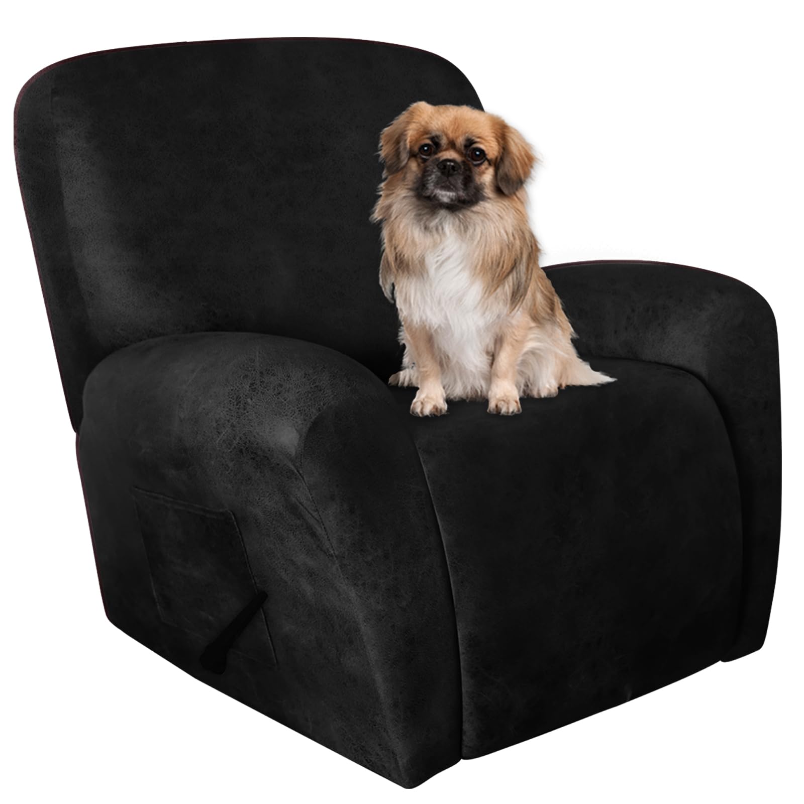 ANARACHON Leather Look Recliner Chair Covers Stay in Place 4-Piece Recliner Slipcovers for Reclining Chair Furniture Protector Spandex Fabric Washable (X-Large, Black)