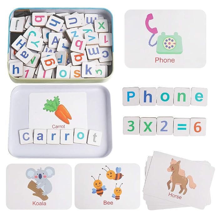 Buy Kizh Wooden Magnetic Letters and Numbers Toys, Flash Cards Set ...