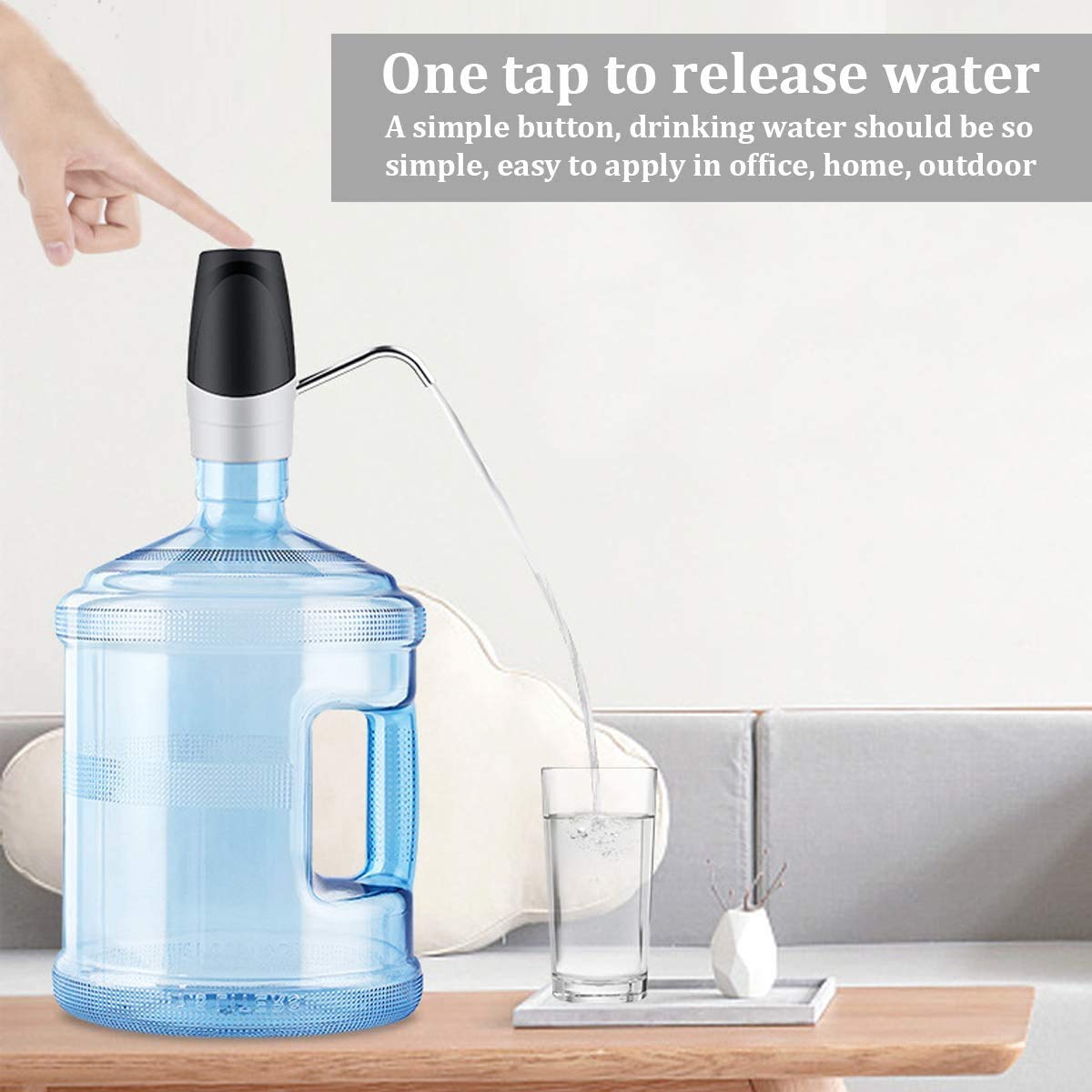 Distributeur d'eau en Bouteille, USB Chargeant Pompe à Bouteille d’Eau avec Système de Pompe pour l'extérieur ou la Cuisine, Automatique Pompe à Eau électrique Portable pour Bouteille