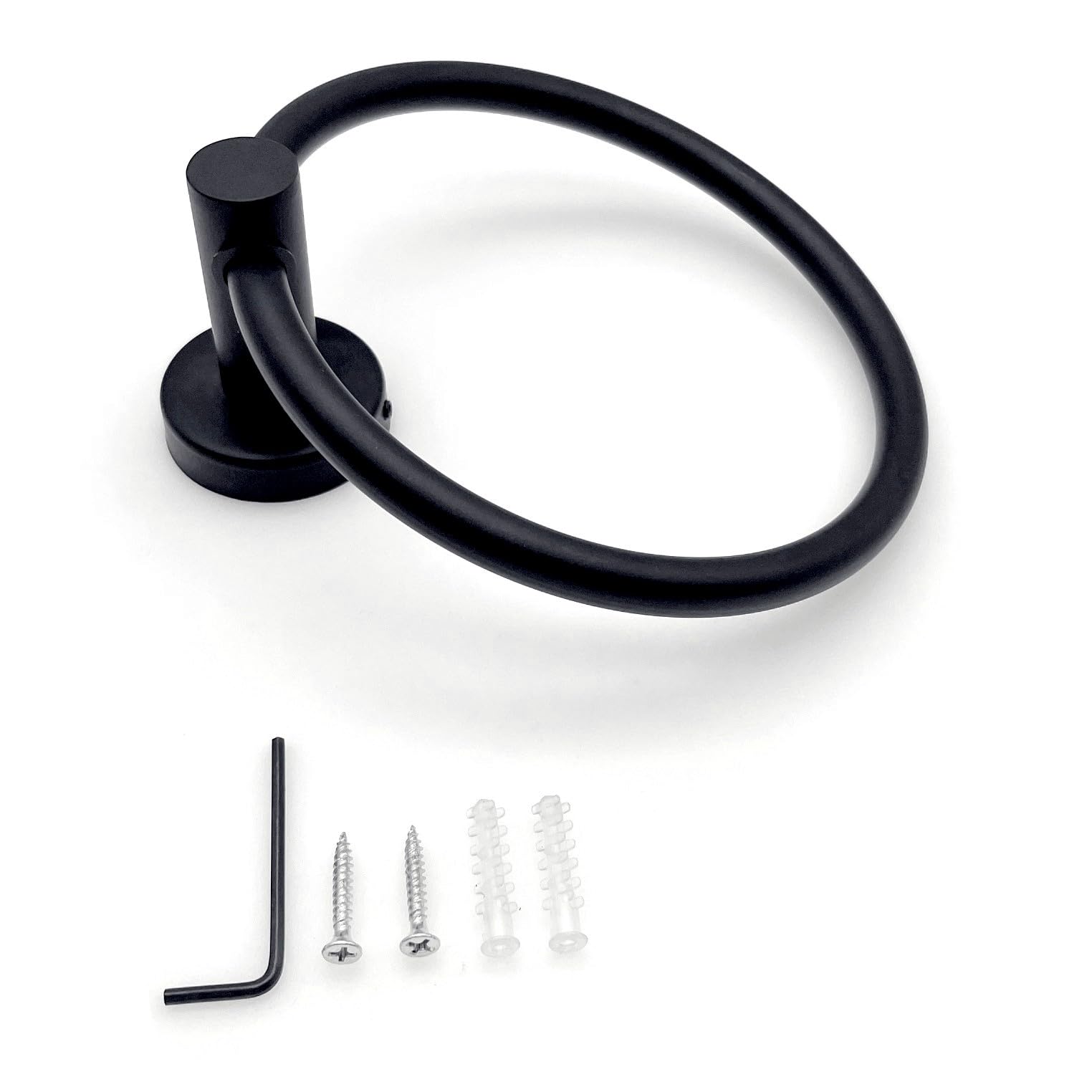 JZK Portasciugamani da bagno nero opaco da 16 cm montato a parete porta asciugamani rotondo moderno porta asciugamani in acciaio inox per bagno elegante anello asciugamano per