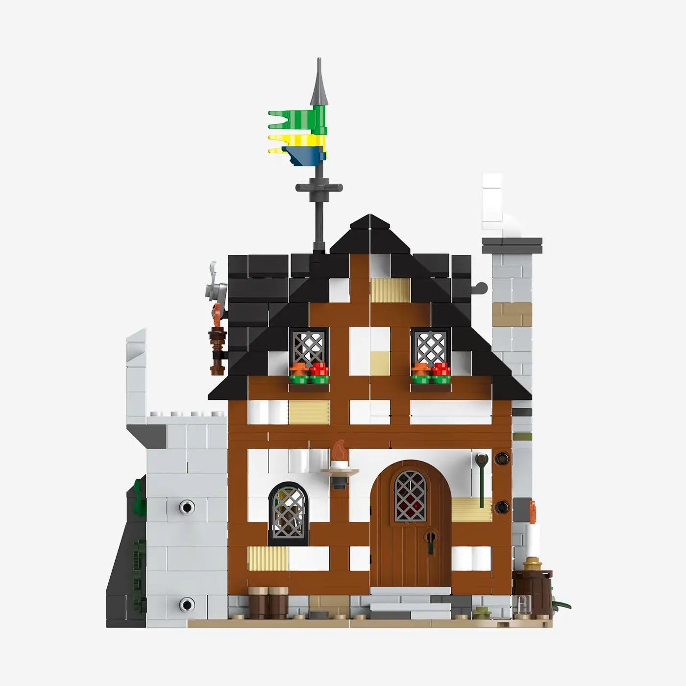 BlueBrixx Burg Bärenfels Gasthaus, 1001 Klemmbausteine, Wirtshaus, Taverne | Schankraum mit Zapfanlage, Vorratsregale, abnehmbares Dach, Fachwerkfassade, Handkarren, 150 x 185 x 224 mm, 109643
