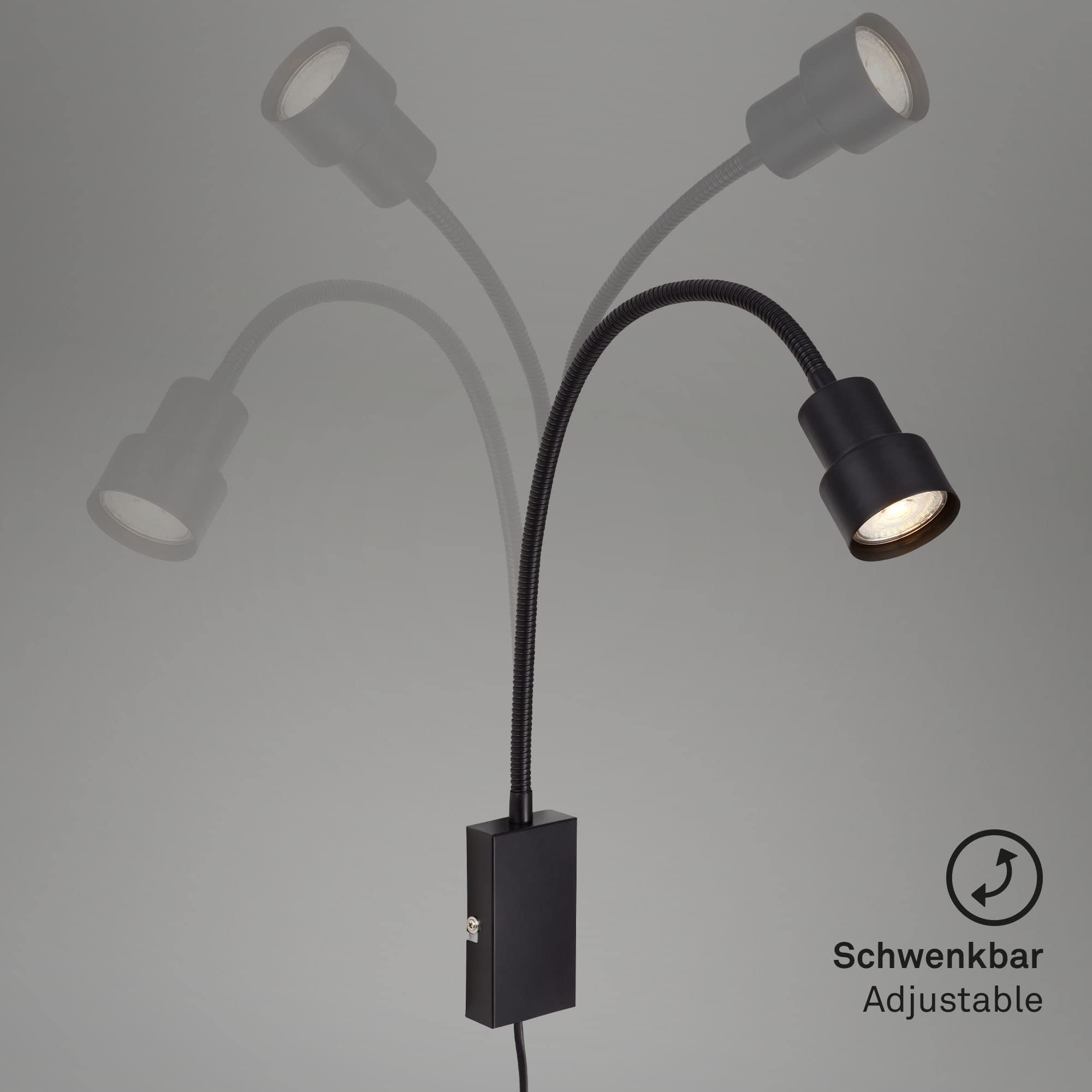 BRILONER - Lampe de lecture LED avec interrupteur marche/arrêt, pivotante, lampe murale, lampe de chevet, lampe de chevet, lumière de lecture, lampe de table de nuit, 69x11,5x6 cm, noir