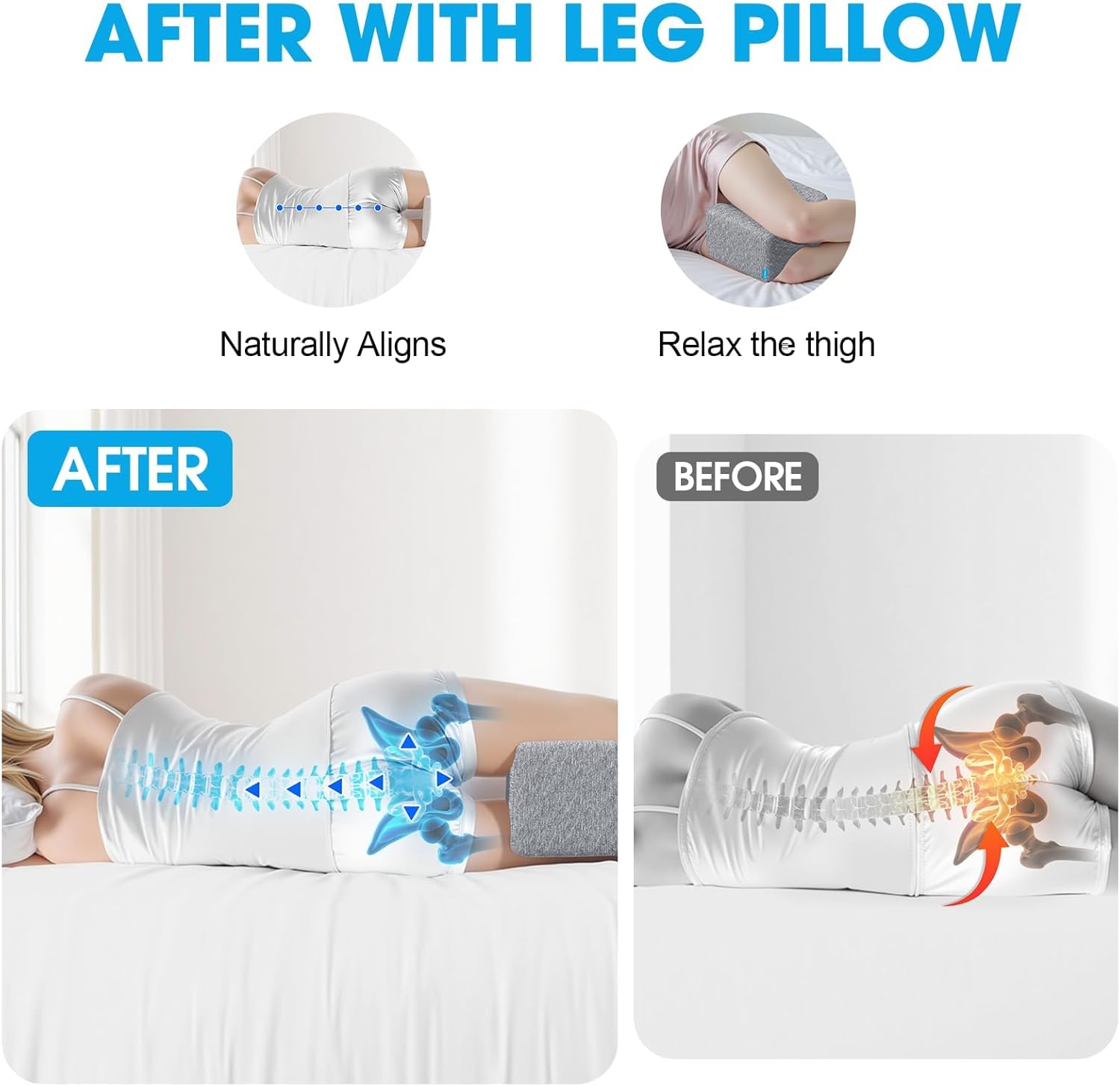 Knee Pillow for Side Sleepers with Cooling Gel, Memory Foam Elevation Pillow for Spine Aligning, Sciatica, Back, Hip, Knee, Ankle Pain, Grey/Regular - Image 7