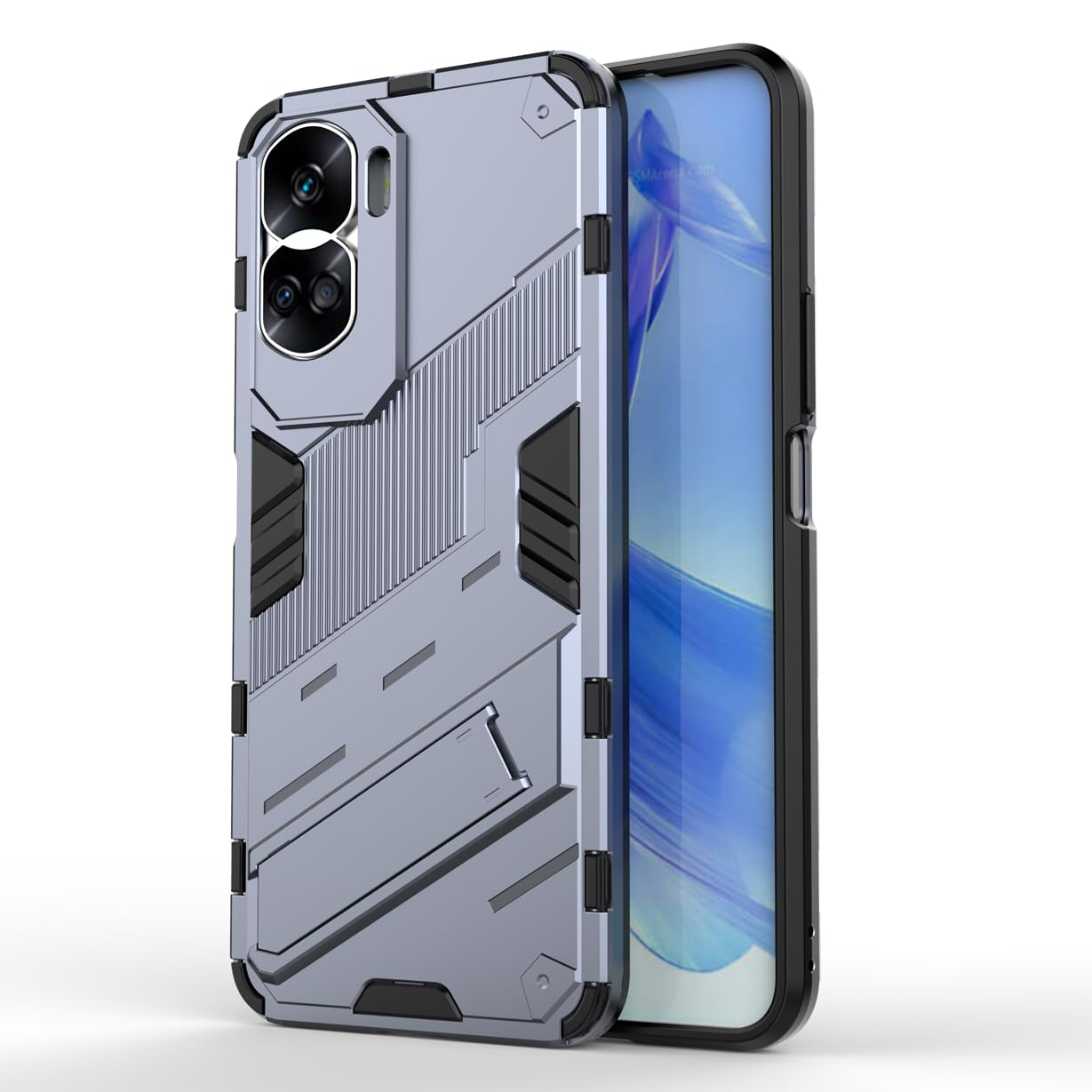 DEDUXCase for Honor 90 Lite, Military Armor Phone Case Cover Hard PC Silicone Tpu Bumper with Foldable Stand. Grey