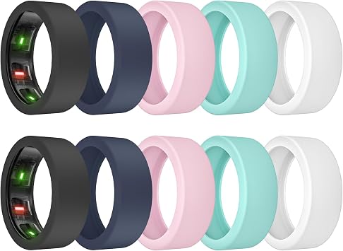 10 Pack Ring Cover for Oura Ring Gen 4/3, Silicone Protector for ULTRAHUMAN Ring AIR Working Out Accessories Men Women 2 Black/2 White/2 Nightblue/2 Pink/2 Teal, L 12/13/14/15