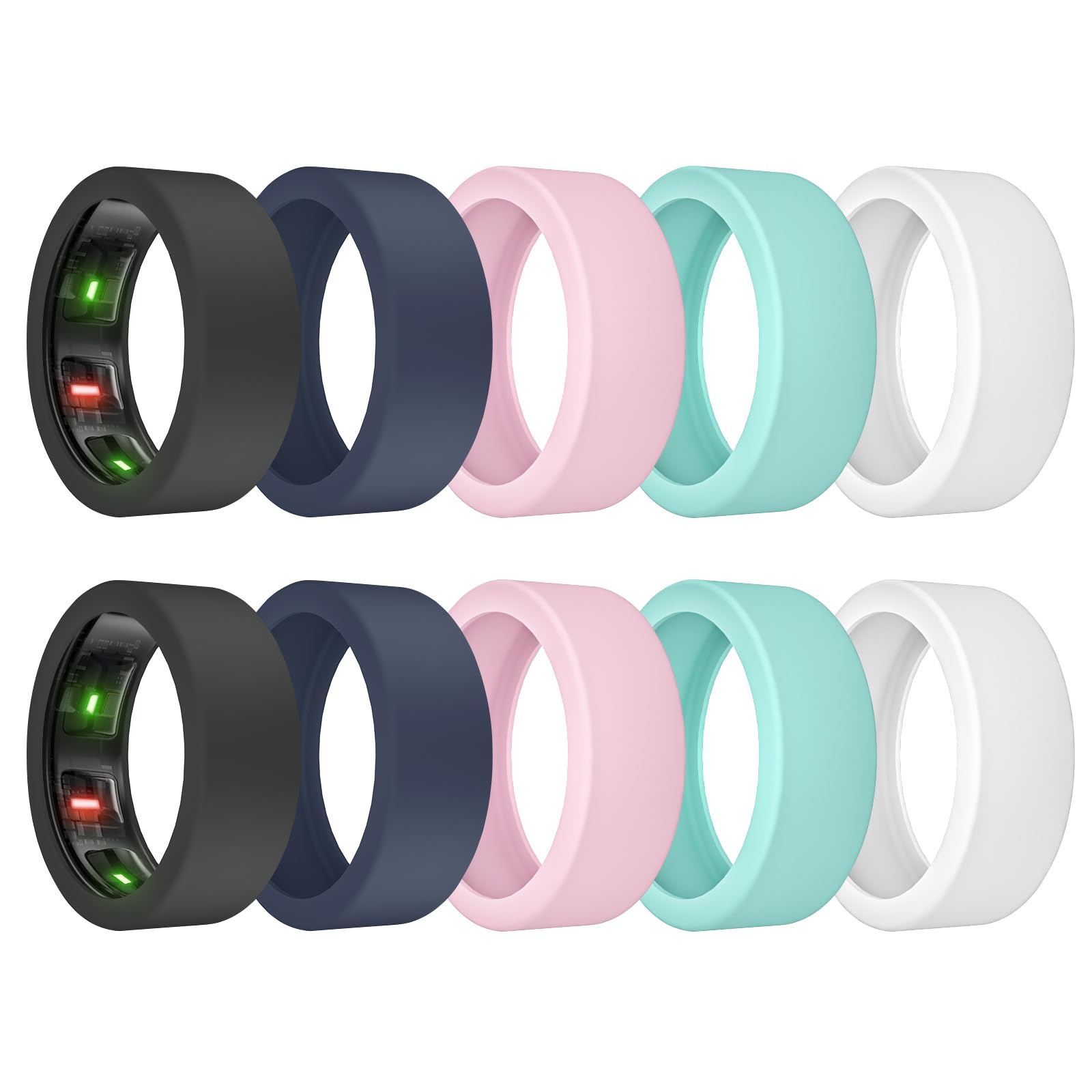 10Pack Ring Cover for Oura Ring Gen 4/3, Silicone Ring Protector for RingConn Gen 2/1, Working Out Accessories Men Women (2 Black/2 White/2 Nightblue/2 Pink/2 Teal, L (11/12/13/14/15))-image-38
