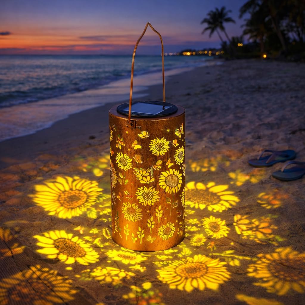 Colorful Sunflower Glow Solar Garden Lantern, Outdoor Waterproof Decorative Hanging Solar Lights, Metal Solar Powered Garden Decor for Patio, Yard, Outdoor Decoration (B,2pcs)
