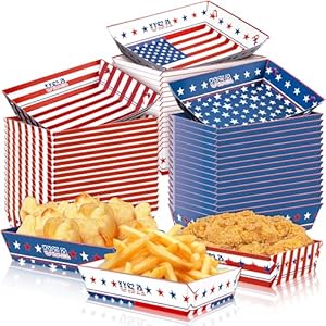 Geefuun 50Packs Fourth/4th of July Paper Food Trays Decorations Disposable Serving Plates Memorial Independent Labor Veterans Day Birthday Party Supplies Bulk