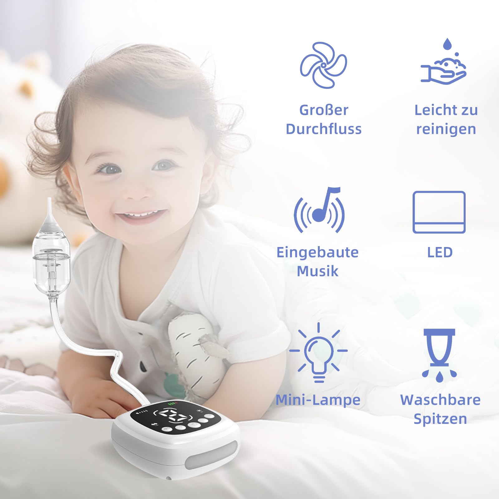 Aspiratore nasale elettrico per neonati, 9 livelli di aspirazione con luce notturna, musica filastrocca, pulitore nasale ricaricabile per neonati e neonati